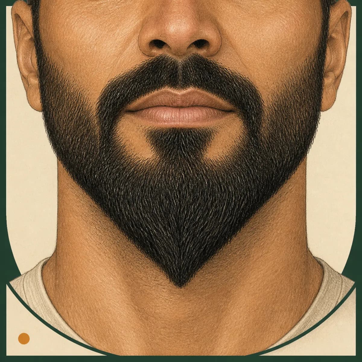 Close-up illustration of full-beard coverage tapering symmetrically to a centered point