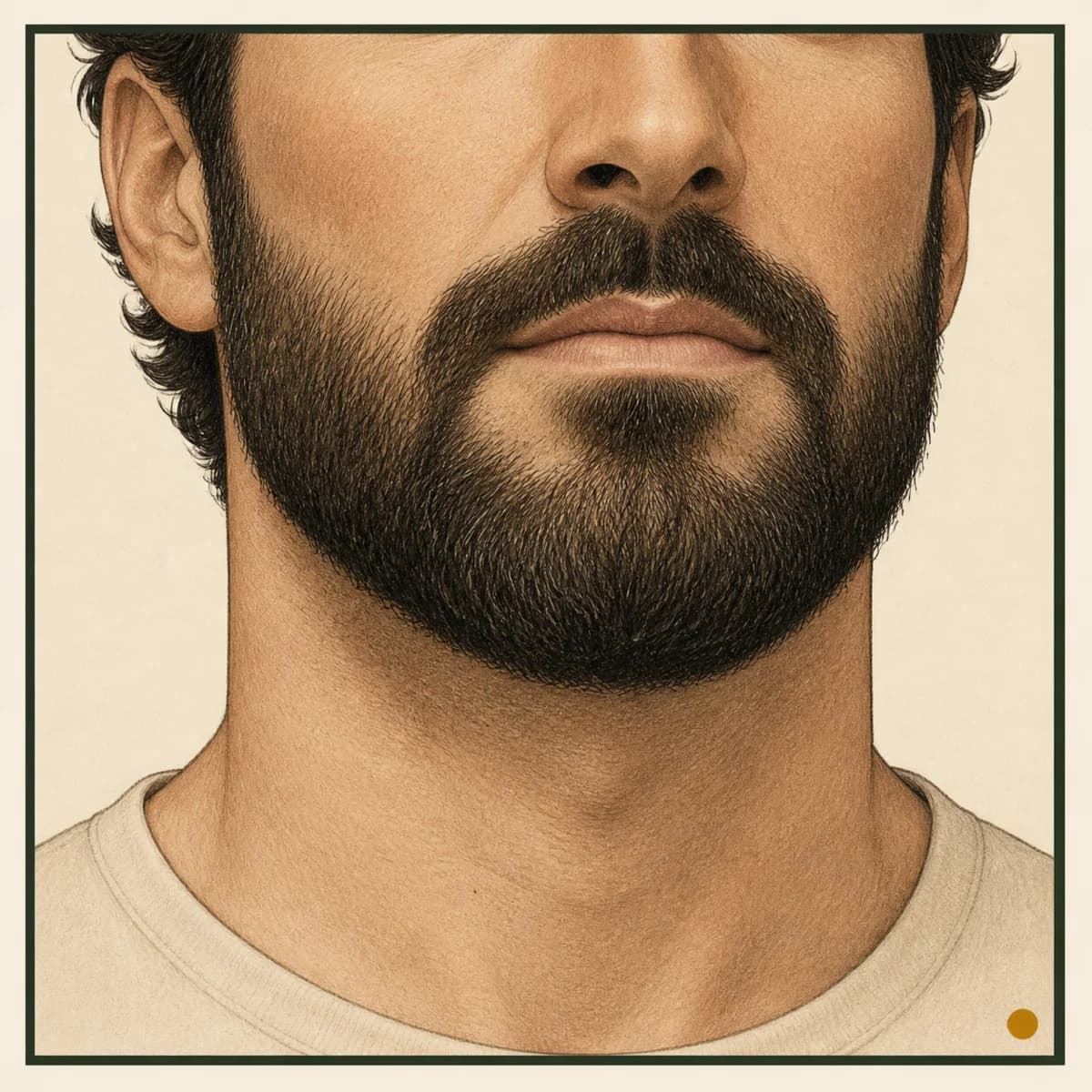 连续覆盖并具有自然圆润下缘的络腮胡近景插画